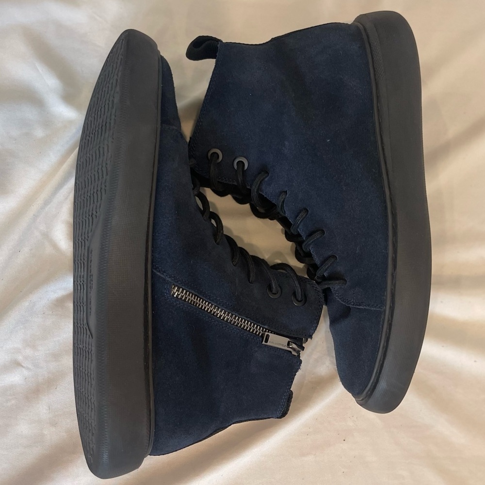 Karl Lagerfeld Paris Suede High Top Blue Lace Up Sneakers Side Zipper Size 9M - Picture 11 of 16
